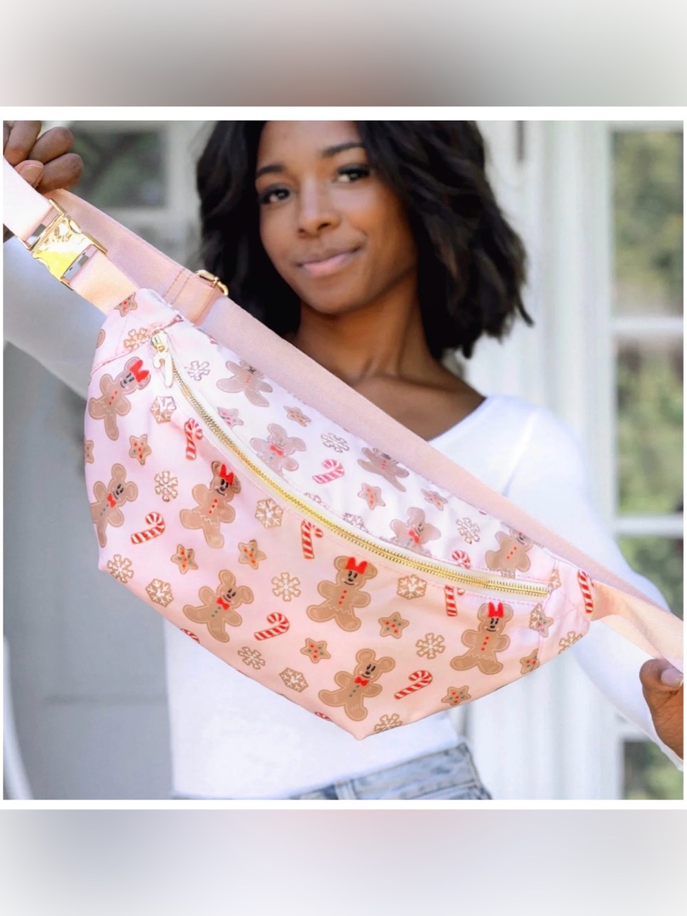 Pink•Disney x Cakeworthy Minnie & Mickey Gingerbread Crossbody Fanny Pack. Rare!